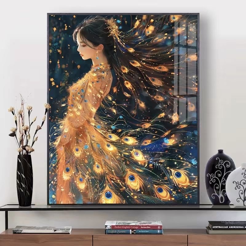 孔雀公主2025新款钻石画满钻客厅玄关手工diy点贴钻装饰画带框5d图片