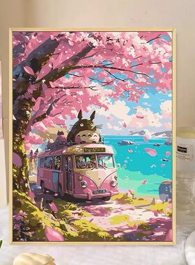 宫骏龙猫樱花DIY彩色钻石画