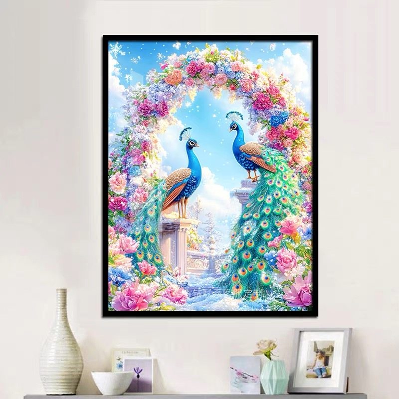 孔雀钻石画2025新款满钻孔雀开屏手工点贴钻十字绣客厅卧室高颜值