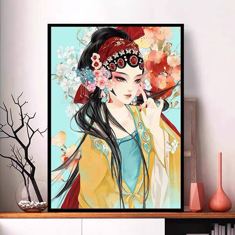 古风花旦钻石画2023新款满钻国粹点贴钻十字绣玄关卧室中国风系列