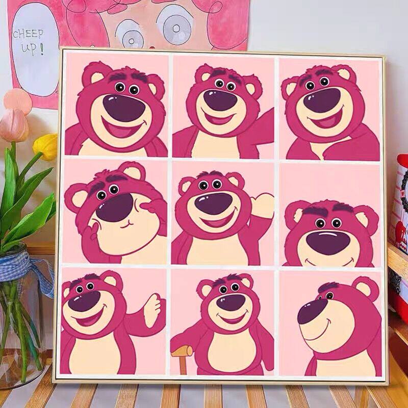 卡通动漫人物钻石画2023新款满钻儿童卧室九宫格草莓熊点钻十字绣