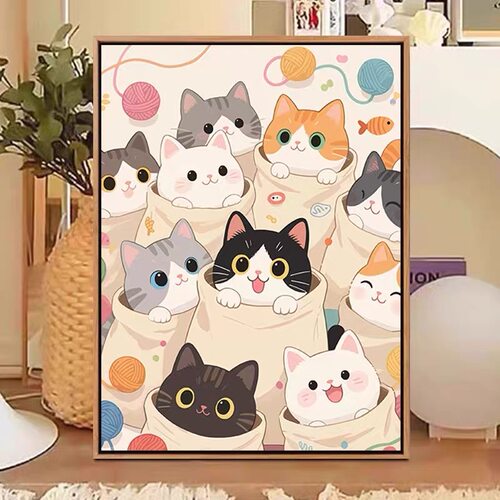 卡通猫咪满钻DIY带框钻石绣