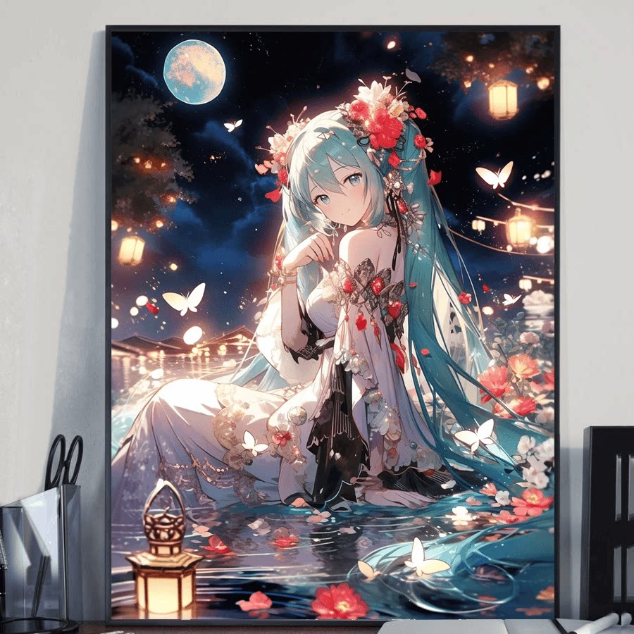 卡通动漫女孩甜美少女钻石画满钻卧室房间客厅带框手工点贴十字绣