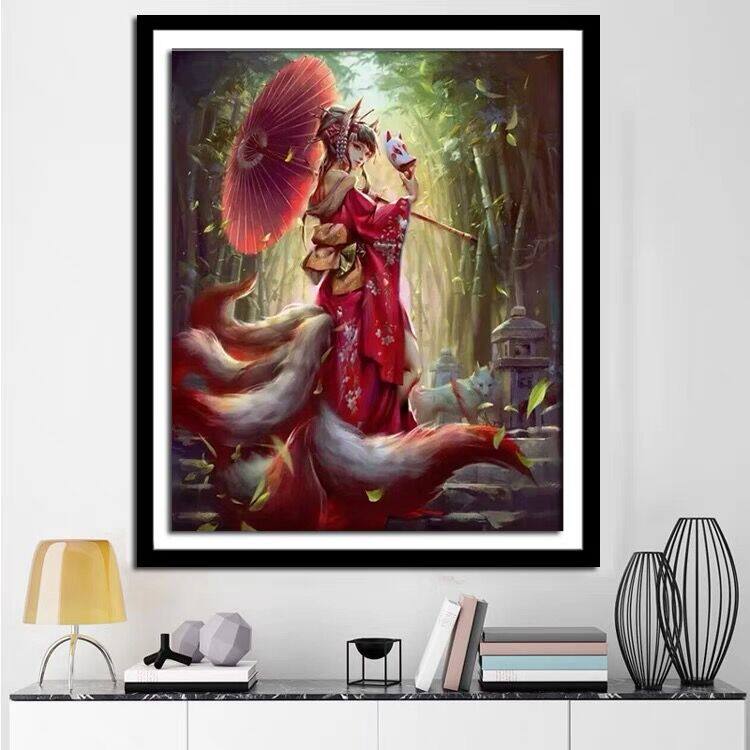 钻石画满钻卡通美少女古风美人九尾狐动漫人物儿童卧室贴钻粘贴画