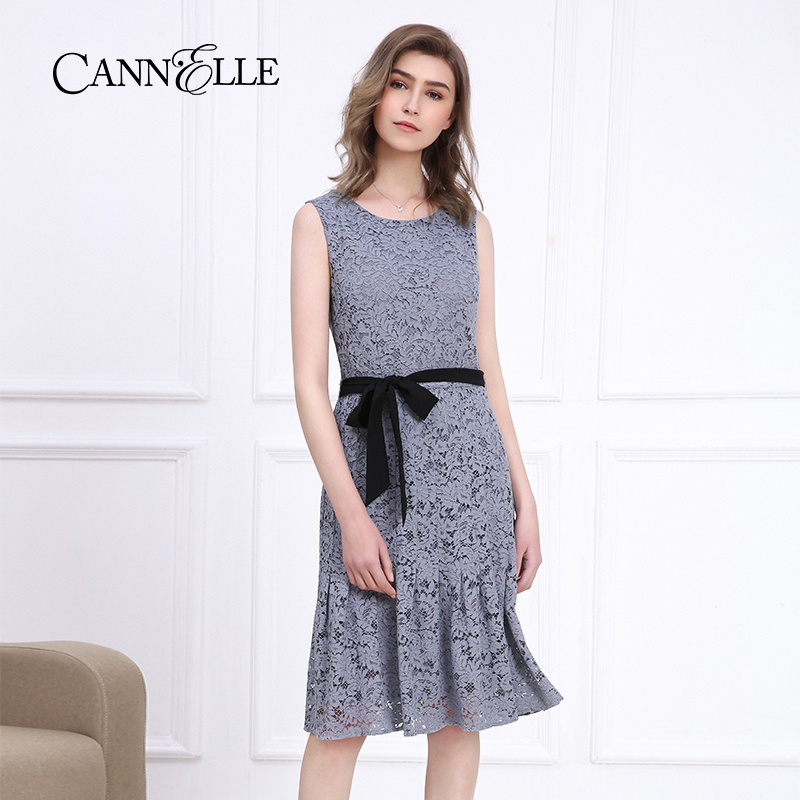 Cannelle晴迷桂莉无袖蕾丝连衣裙