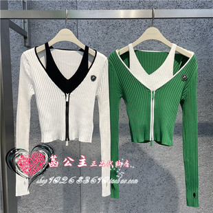 A3EDE1423太平鸟女装2024春专柜正品撞色假两件线开衫A3EDE142382