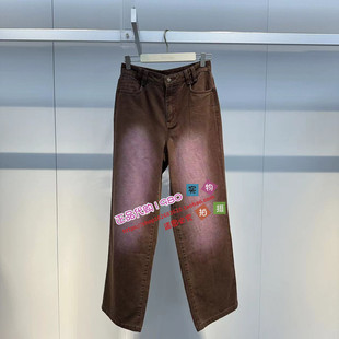 A3HAE2275太平鸟女2024夏专柜正品涂鸦撞色直筒牛仔裤A3HAE227578