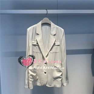 A1BAE2194太平鸟女装2024夏专柜正品翻袖口醋酸西装A1BAE219482