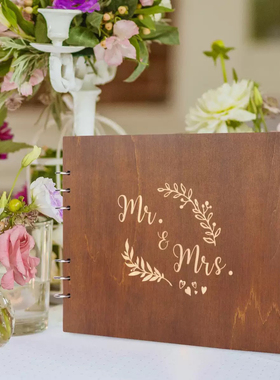 森系婚礼用品签到本木制先生夫人MRMRS结婚宾客签到本婚礼签名册