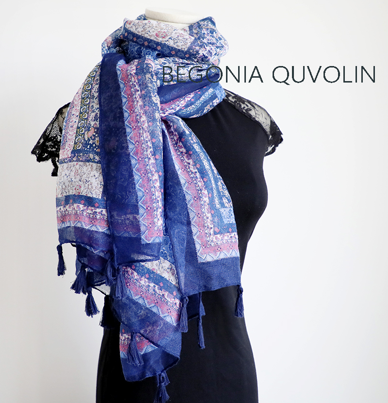 2025出口法国小碎花轻薄款复古吊穗长围巾纱巾