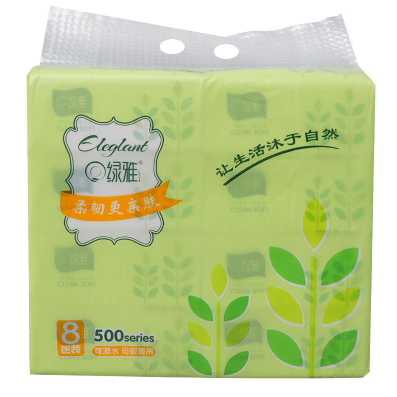 绿雅360张加长加厚，干湿两用大包装抽纸8包/提，规格5提