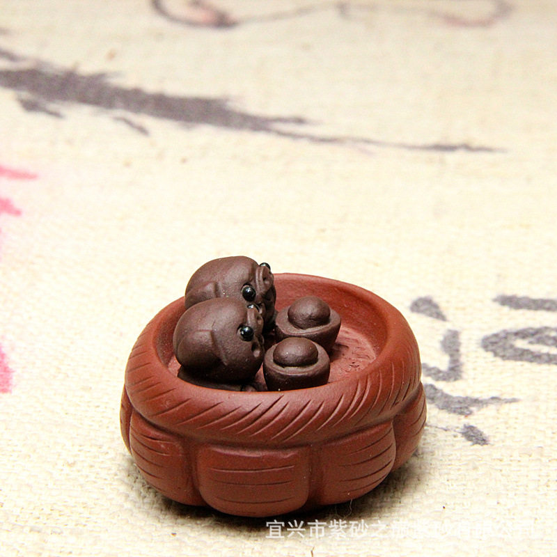 紫砂茶宠摆件批发厂家直供花篮聚