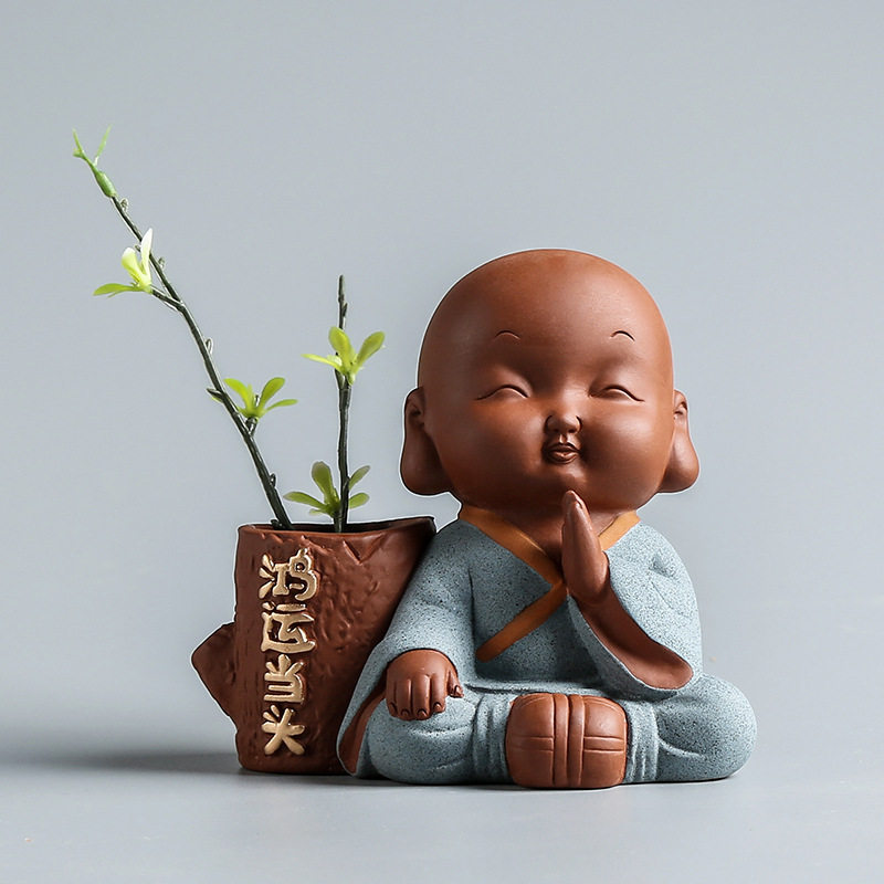 茶宠小和尚可养紫砂摆件茶道茶盘