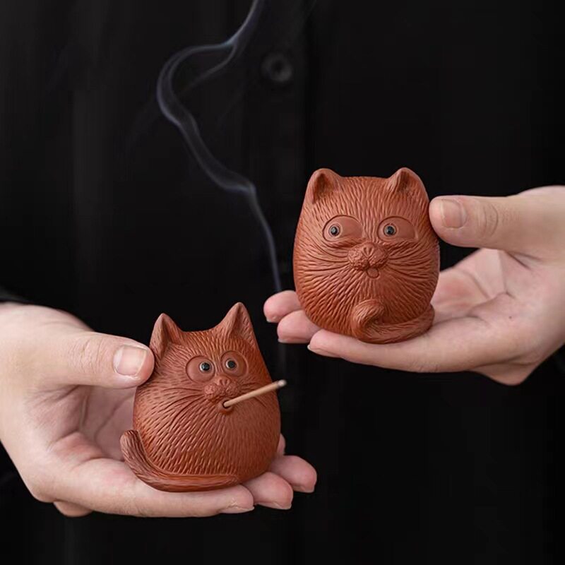 紫砂萌猫茶宠摆件精品可养茶玩创
