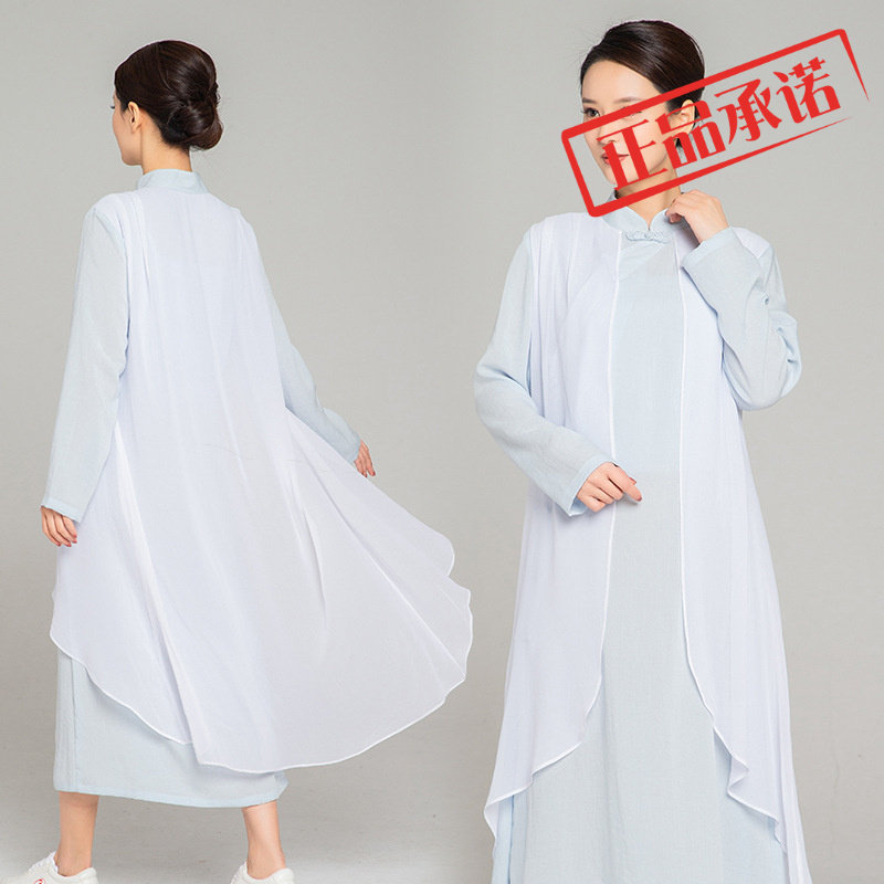 ㊣武农2023春季新款太极服古装旗袍中国民族风亚麻提花斜领裙子女