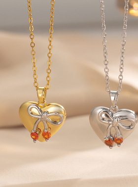 日韩感流行钛钢项链爱心红色樱桃吊坠项链女轻奢小众锁骨链配饰