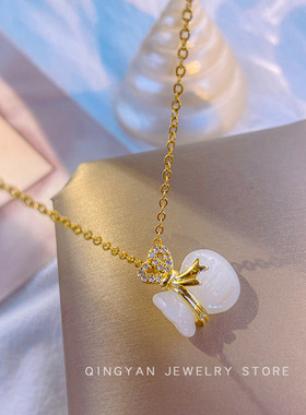 韩版轻奢白色小葫芦钱袋吊坠钛钢项链女小众设计感百搭网红锁骨链