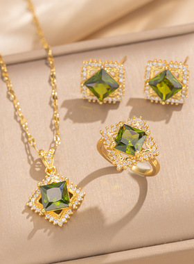 【套装】跨境时尚气质轻奢满锆精致元素风铜微镶耳环项链套装组合