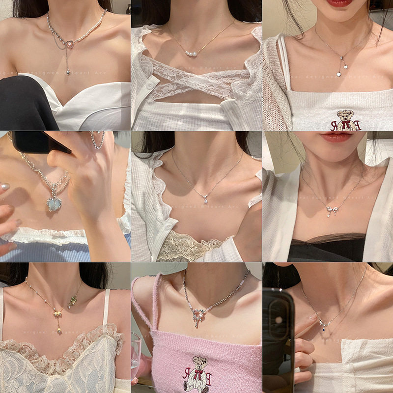 项链女日韩风2023新款潮锁骨链甜酷风爱心毛衣链金属质感高级感女