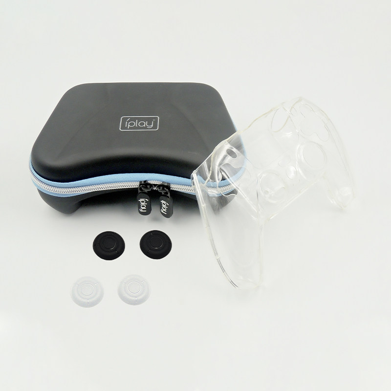 PS5 컨트롤러 보관 가방 방수 하드 가방 보호 가방 투명 쉘 크리스탈 쉘 실리콘 커버 로커 캡 6-IN-1 세트