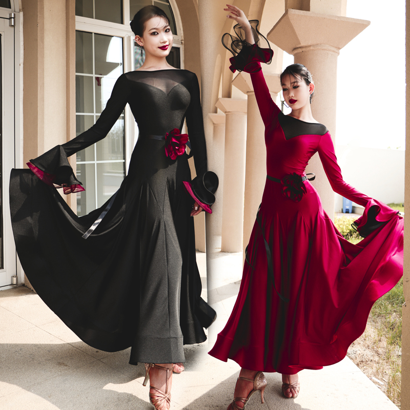 又見梵羽國標服黑紅撞色連體長裙