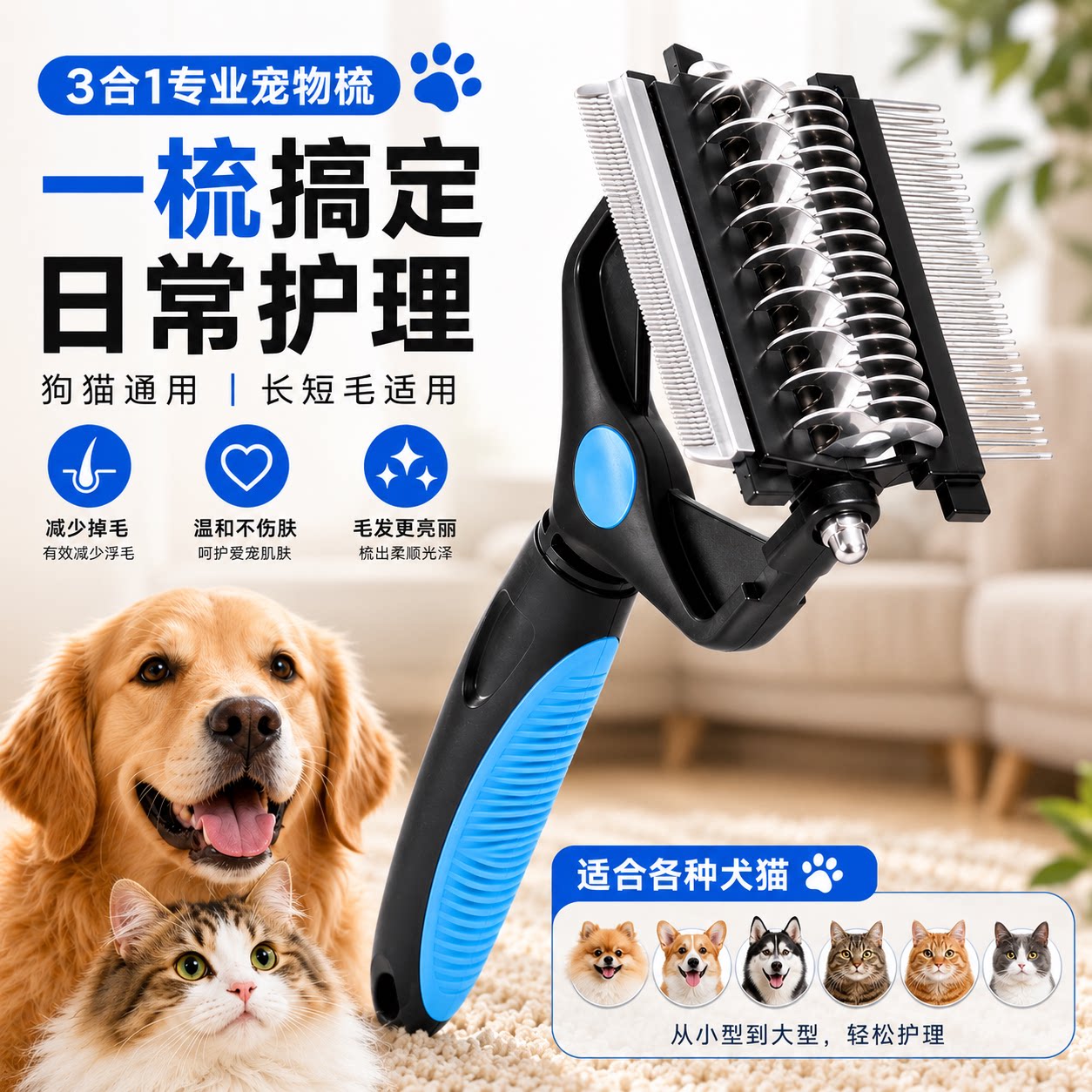 欧盟标准猫狗开结去底绒祛浮毛梳