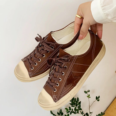 ins潮真皮脏脏星星鞋女平底板鞋