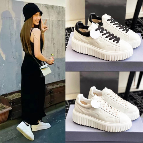 真皮厚底H家小白鞋女轻便软底