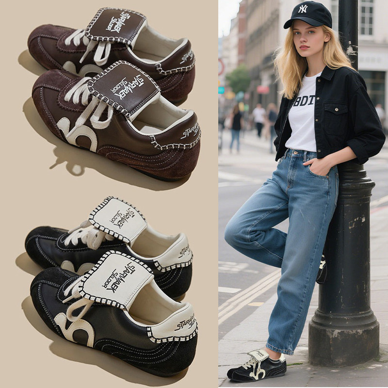 2026新款乌拉草小众设计翻盖复古真皮阿甘德训鞋女休闲运动板鞋潮,女鞋,德训鞋,淘宝优惠券,粉丝福利购,淘宝优惠卷