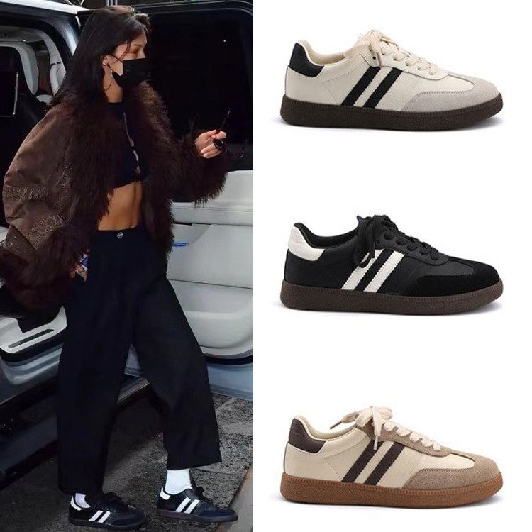 复古经典三条杠拼色阿甘德训鞋女真皮平底学生百搭休闲运动板鞋潮