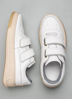 2026新款真皮厚底ance笑脸魔术贴小白鞋女百搭复古学生休闲板鞋潮