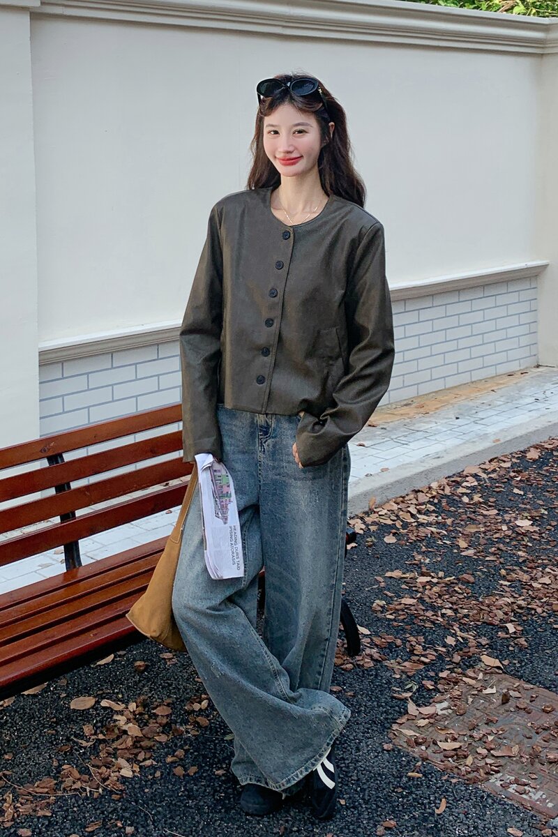 2025新款秋装休闲简约水洗皮短外套2D009-2578P155控228,女装皮衣,2D009