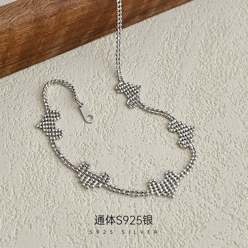 S925纯银韩国手工编织爱心手链女