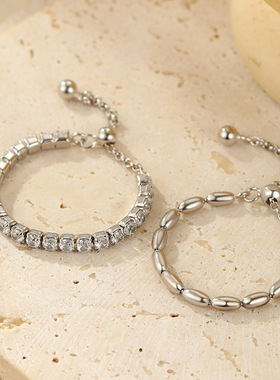 S925纯银高级感小方糖水滴抽拉戒