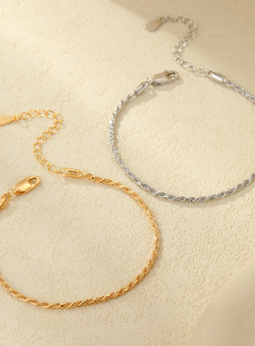 S925纯银亚马逊跨境镀金色麻花手