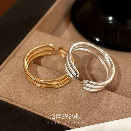 S925纯银冷淡风多层交叉开口戒指