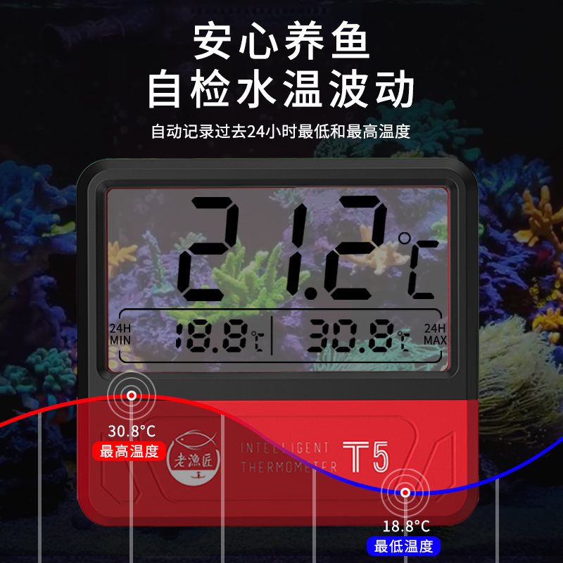 老渔匠鱼缸温度计高精度电子测温度显示屏水族专用水温计老鱼匠