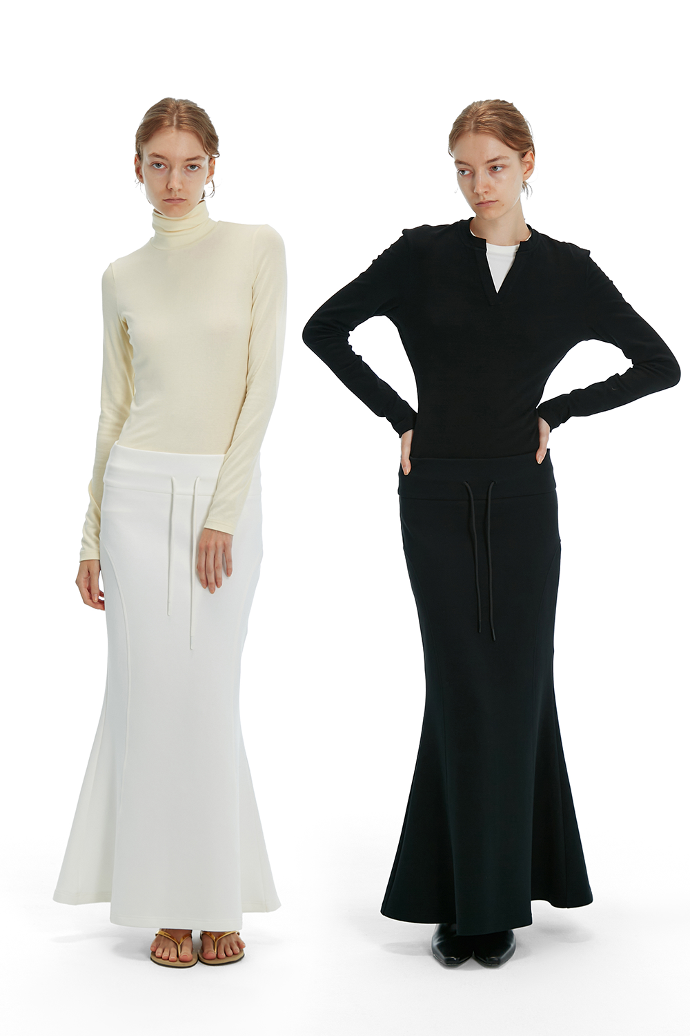 鱼尾裙复古宽腰头半身裙