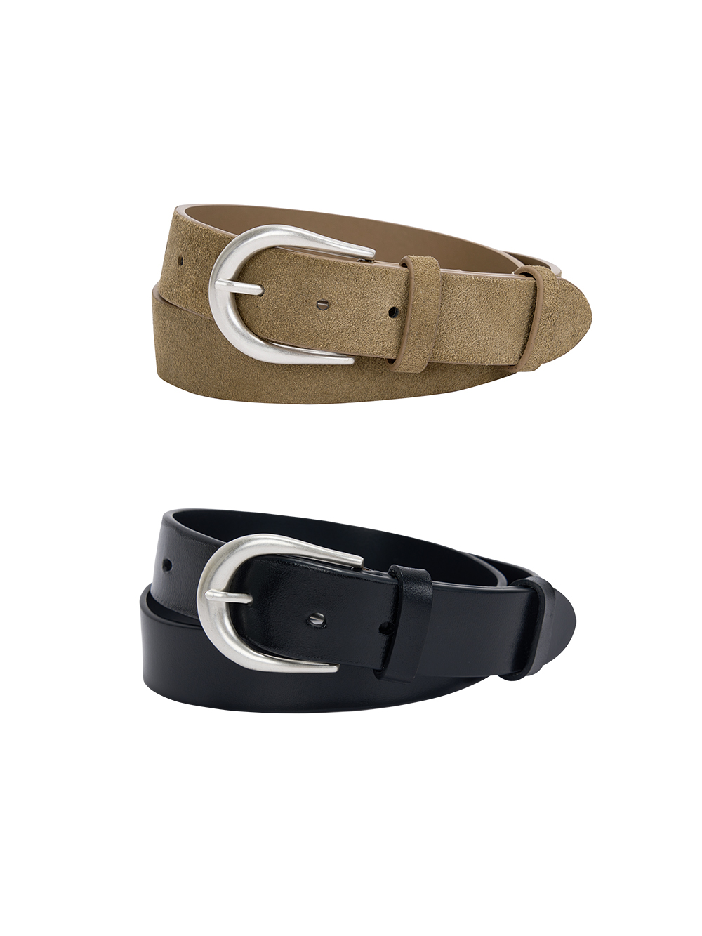 SILVERLOTUS 意大利头层牛皮镀银绒面搭扣腰带