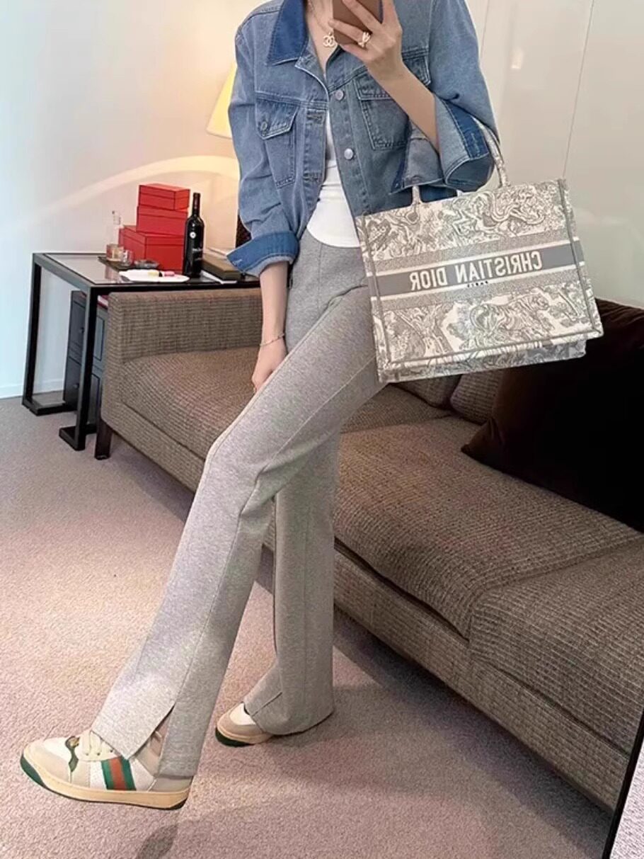 孕妇裤春秋款外穿2024新款开叉阔腿裤女春夏季垂感微喇叭直筒长裤