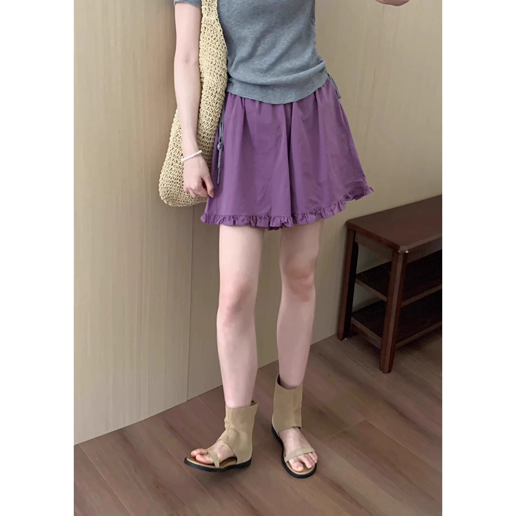 孕妇短裤夏外穿棉麻无托腹木耳边女夏季薄款抽绳宽松亚麻休闲夏装