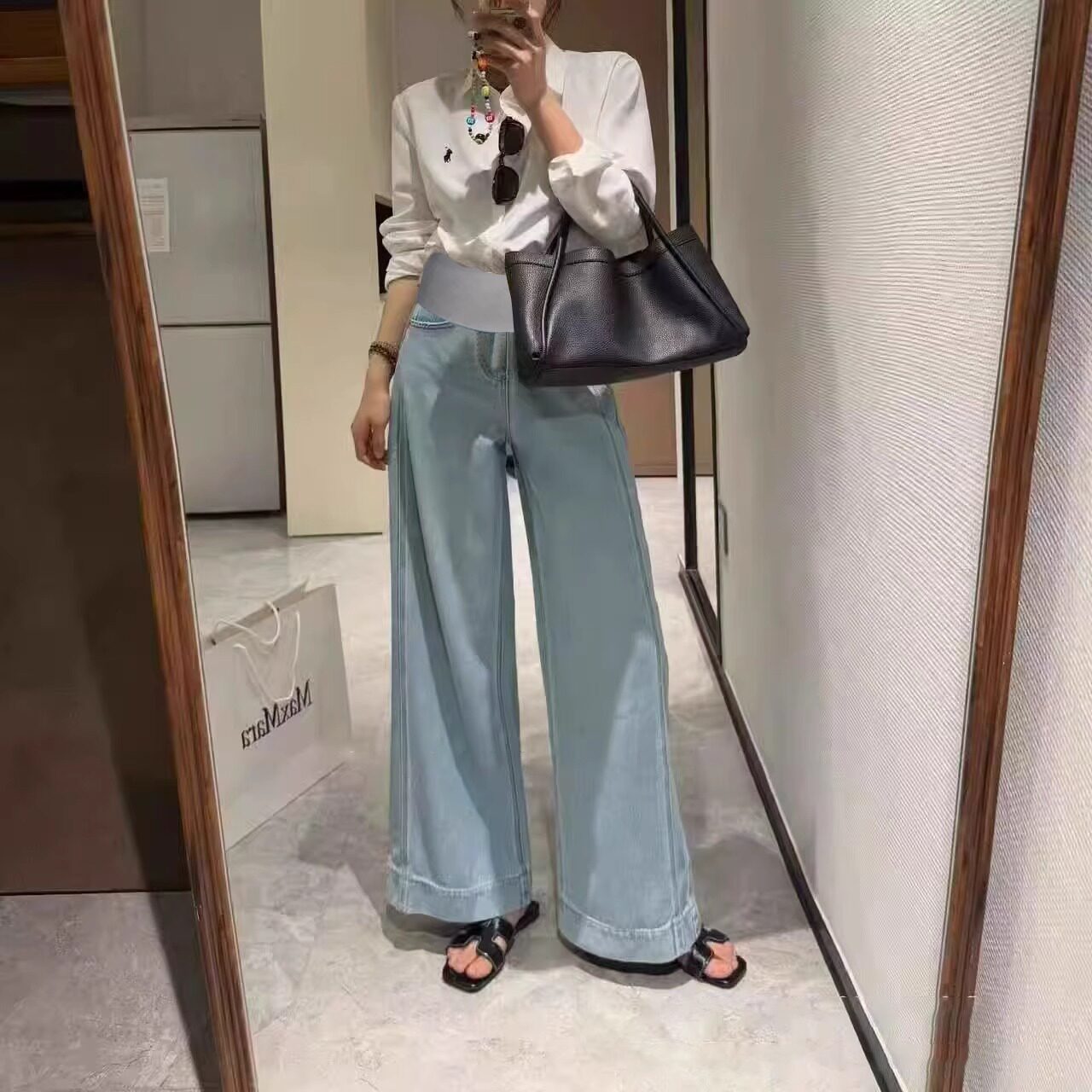 孕妇牛仔裤浅蓝色2026新款春夏薄款外穿托腹九分阔腿裤女夏季