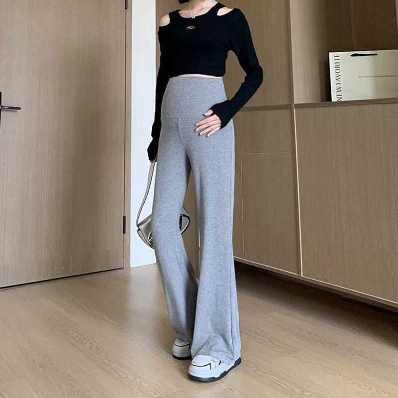 孕妇裤春秋款针织垂垂裤拖地高腰显瘦微喇春夏长裤弹力喇叭裤子