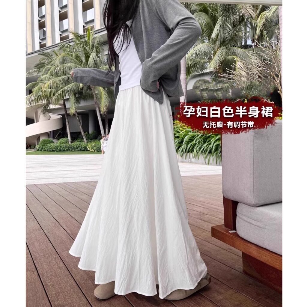 孕妇白色半身裙春秋薄款百搭显瘦中长款a字裙夏季雪纺休闲长裙夏