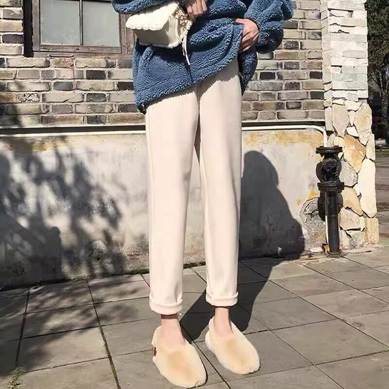 宝妈孕妇裤子春秋款外穿休闲毛呢阔腿直筒裤女秋冬季加绒宽松长裤