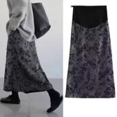 孕妇半身裙春秋2024新款 秋冬复古碎花丝绒直筒托腹显瘦a字中长裙