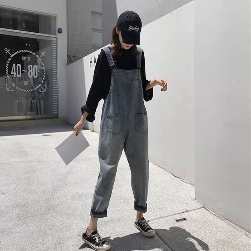 宝妈孕妇裤春秋款2023新款背带裤女秋季直筒裤裤子外穿牛仔裤秋装