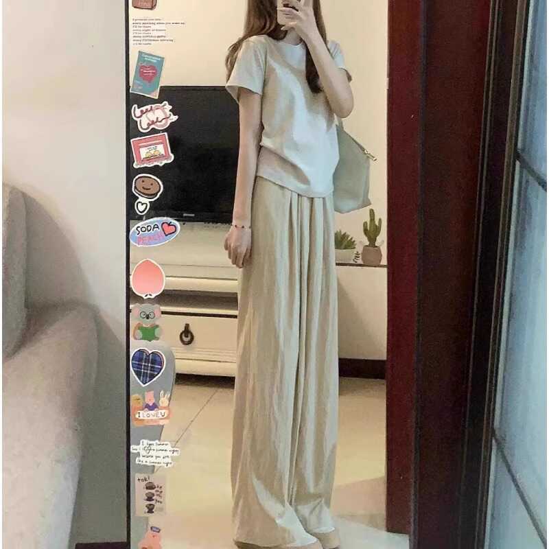 夏季时尚薄款直筒套装休闲裤子