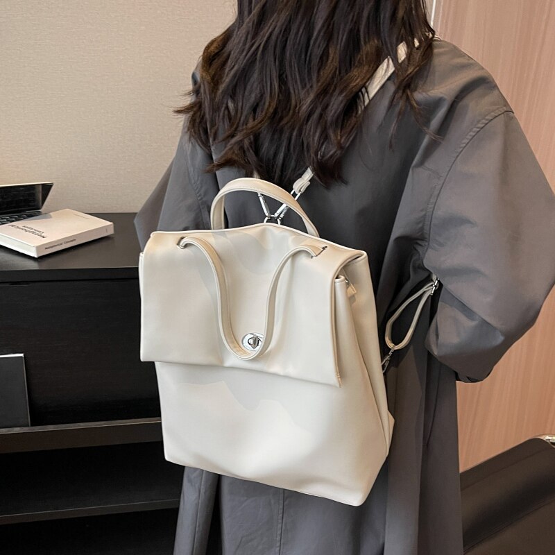 质感背包女士双肩包女2023新款上课纯色书包女生大学生软皮旅游包