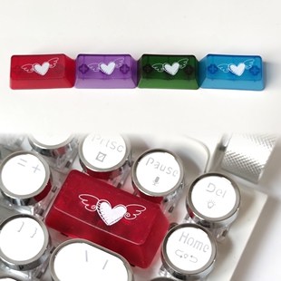 可爱透光透明彩色爱心翅膀机械键盘个性键帽删除退格键OEM高度